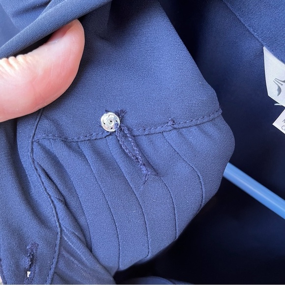 Nanette Lepore Navy Blue Pintuck Pleat Flutter Sleeve Button Down Dress Sz 12 - Picture 11 of 14